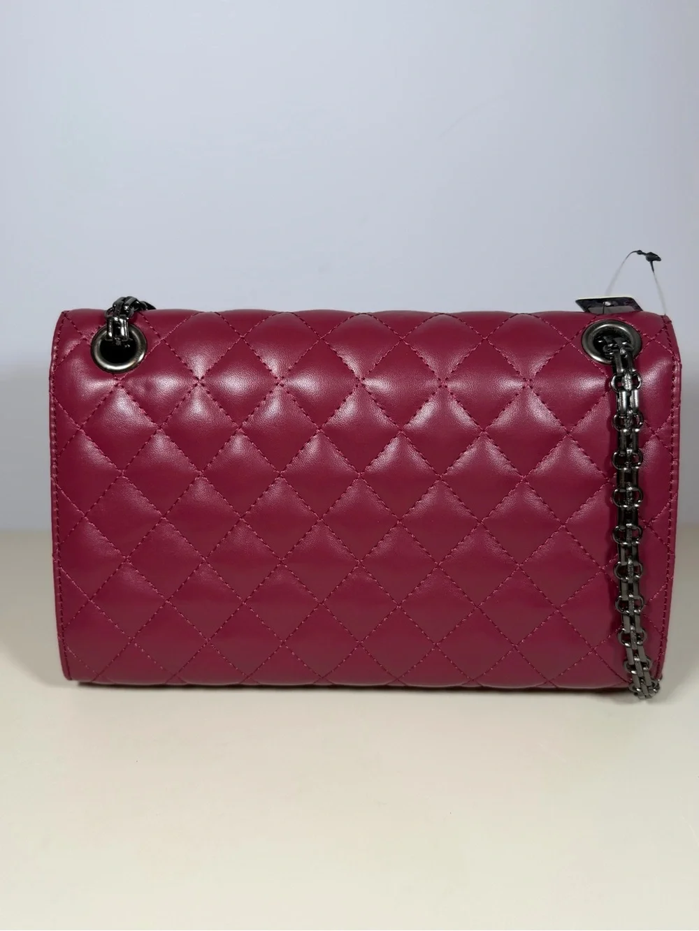Unk Quilted Crossbody Bag in Burgundy with Gunmetal Chain